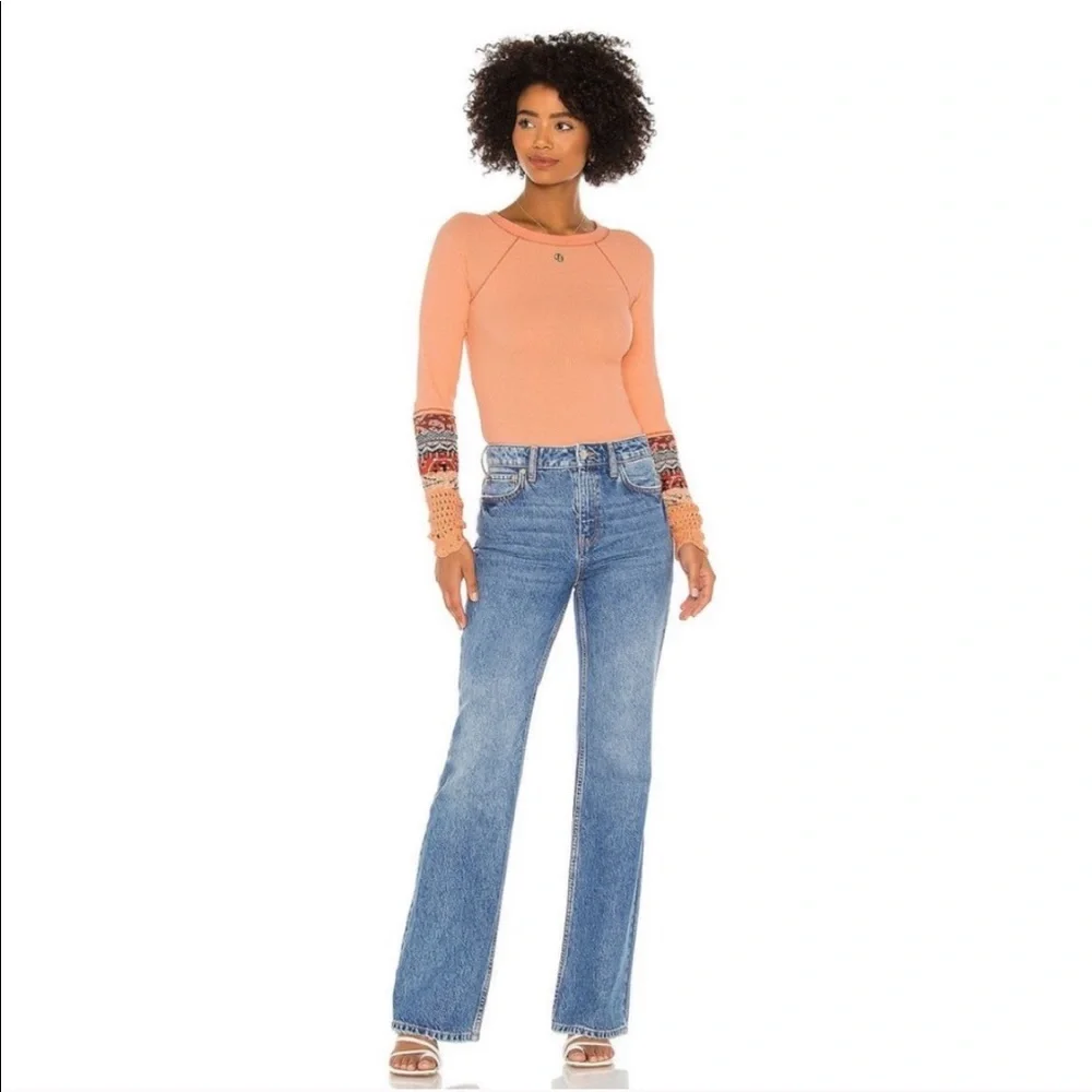 Free People In The Mix Jacquard Cuff Top In Desert Orange